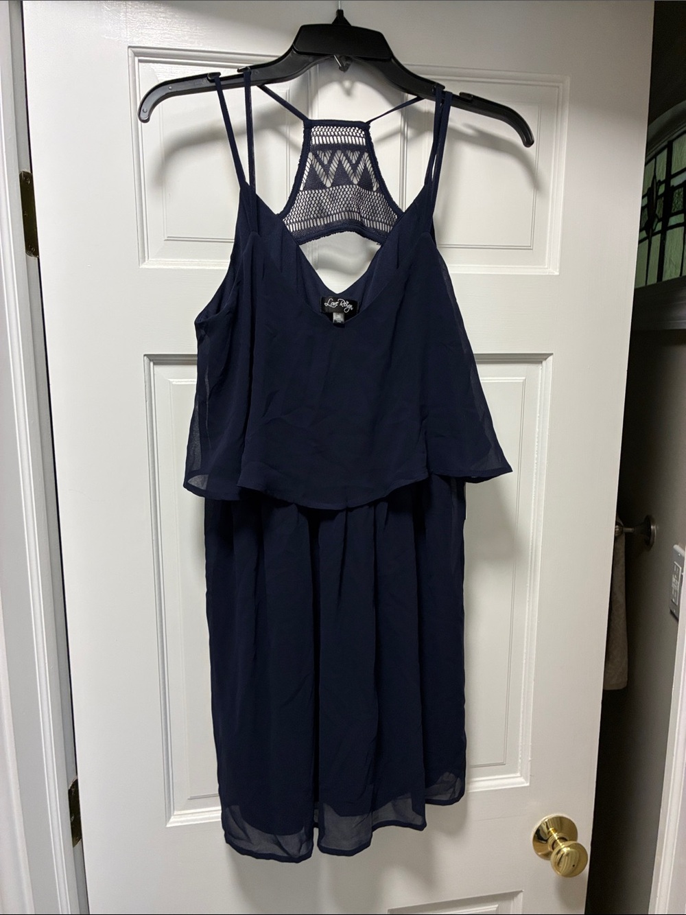 Love Reign Navy Crochet-Back Layered Midi Dress